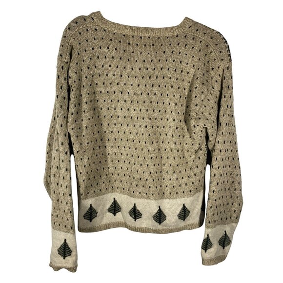 Woolrich vintage Small V-Neck Sweater novelty outdoor Deer & Tree Pattern Ramie - Picture 2 of 9